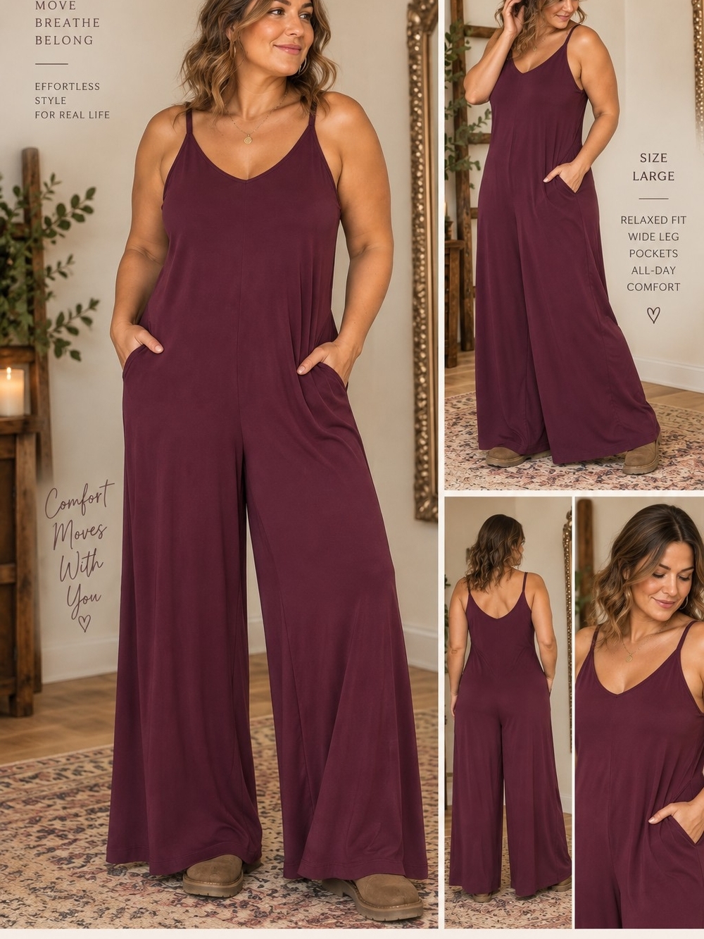Athleta Nighttime Bliss Sleep Romper Plum V Neck Wide Leg